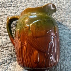 FABULOUS ANTIQUE EARLY 1900’s SWALLOW BIRD MAJOLICA WATER JUG/PITCHER